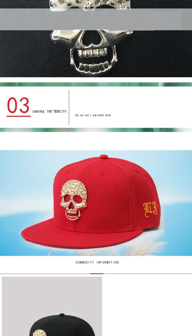 Hip Hop Skull Rivet Snapback Flat Cap — Men & Women