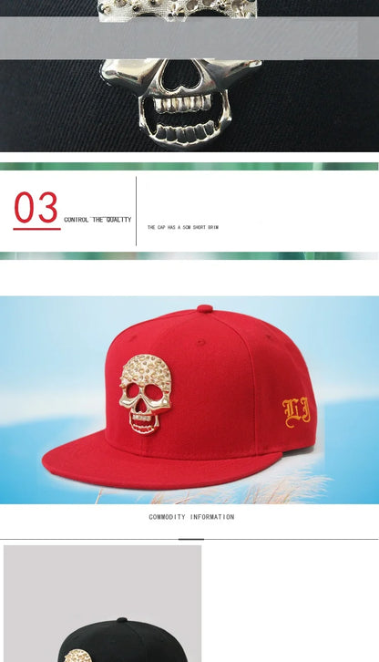 Hip Hop Skull Rivet Snapback Flat Cap — Men & Women