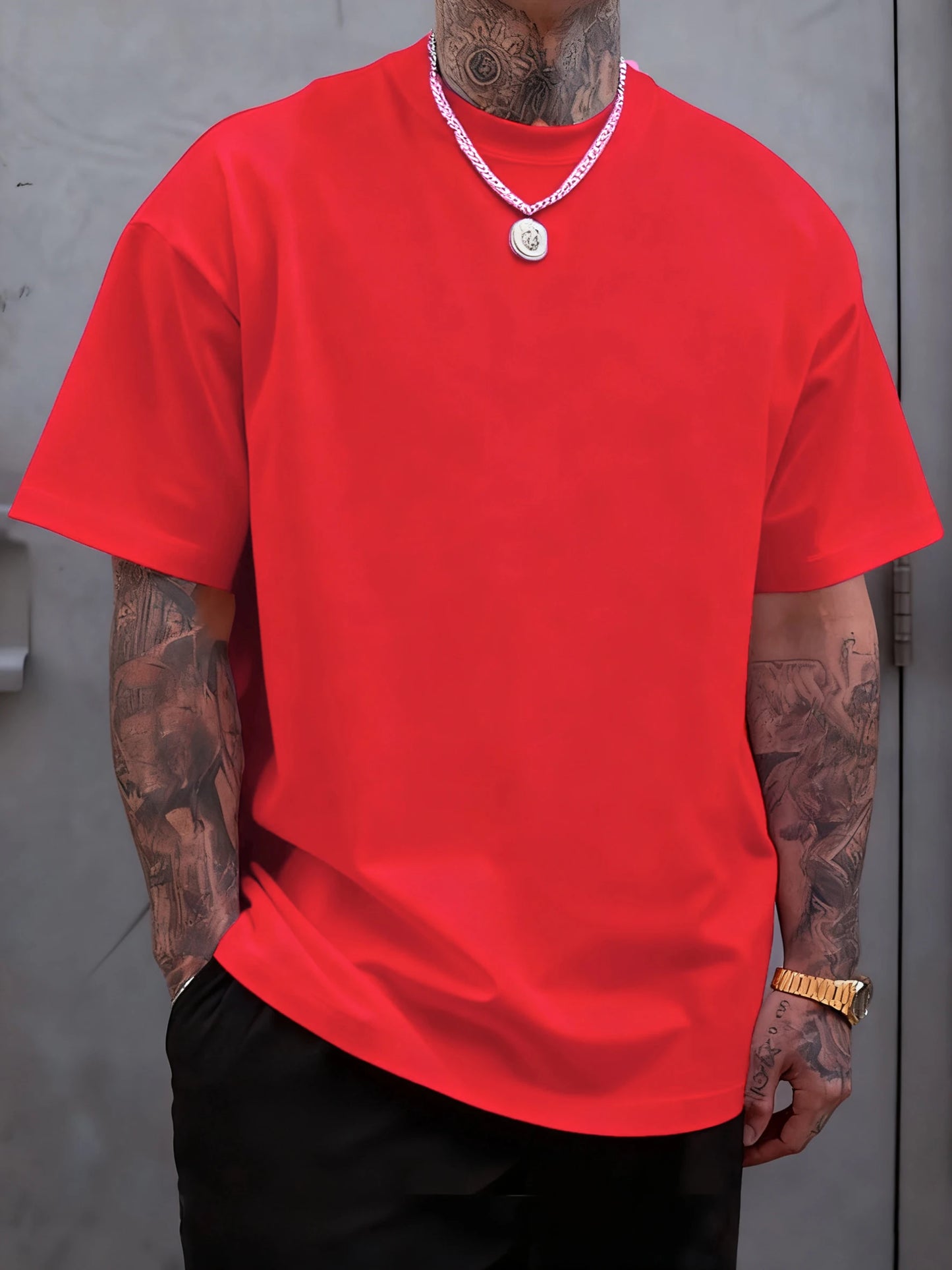 Men's 100% Cotton Solid Colour T-Shirt — Breathable Casual Beach Tee