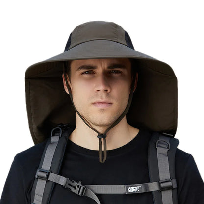Breathable Wide Brim Fisherman Sun Hat — Outdoor Shawl Cap for Men & Women