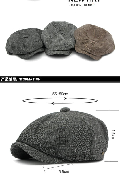 HT4341 Beret Cap Spring Autumn Caps for Men Women Vintage Plaid Octagonal Cap Hat Female Retro Artist Painter Male Beret Hats