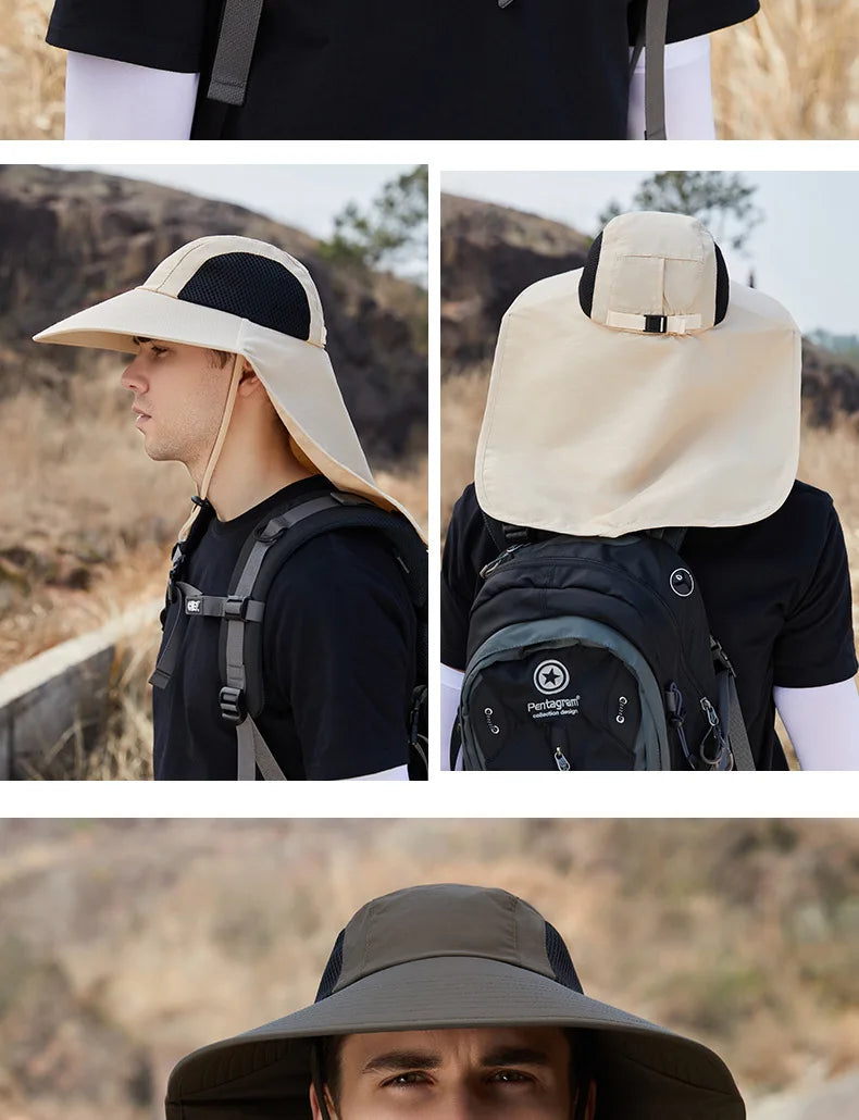 Breathable Wide Brim Fisherman Sun Hat — Outdoor Shawl Cap for Men & Women