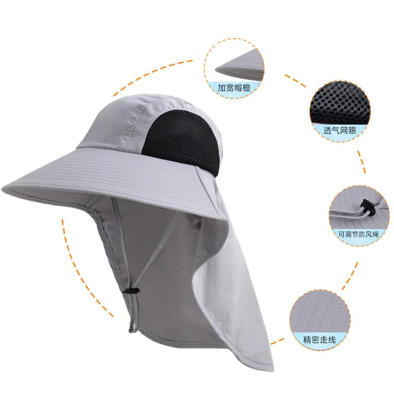 Breathable Wide Brim Fisherman Sun Hat — Outdoor Shawl Cap for Men & Women