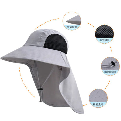 Breathable Wide Brim Fisherman Sun Hat — Outdoor Shawl Cap for Men & Women