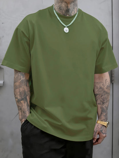 Men's 100% Cotton Solid Colour T-Shirt — Breathable Casual Beach Tee