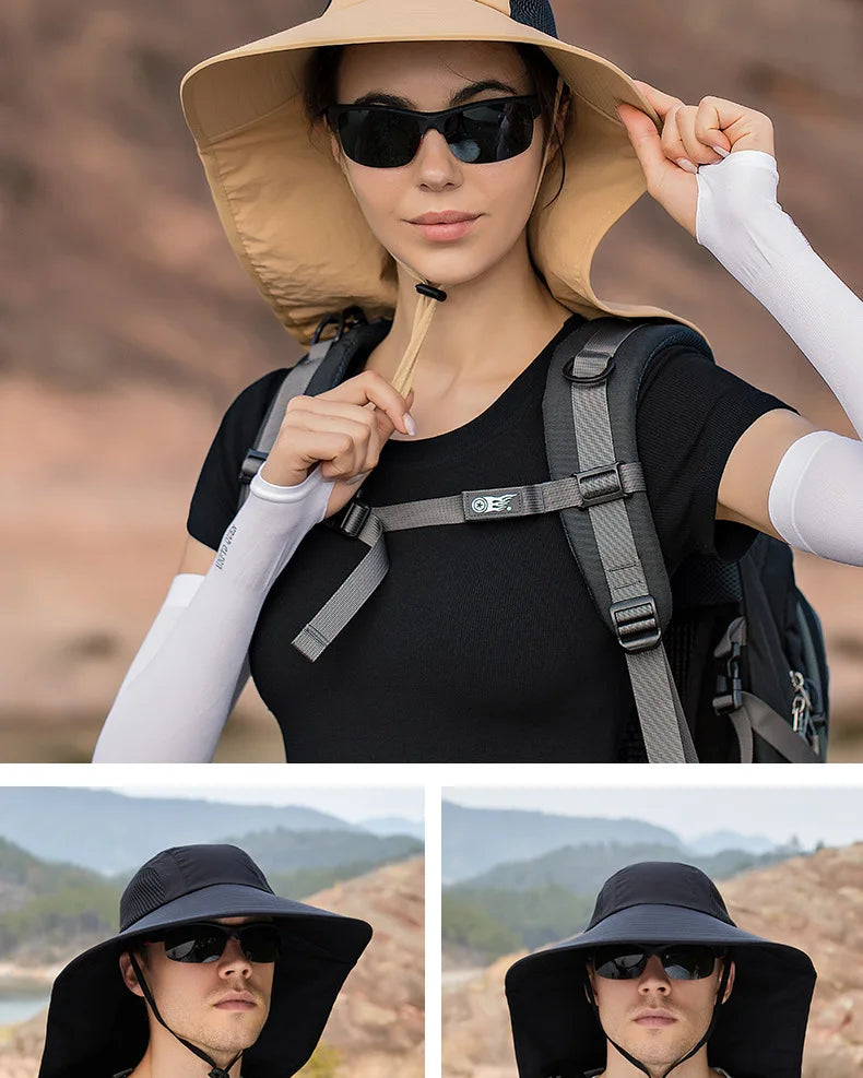 Breathable Wide Brim Fisherman Sun Hat — Outdoor Shawl Cap for Men & Women
