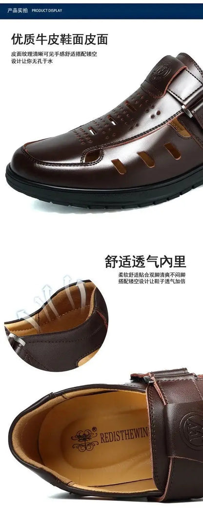 Men's Hollow Genuine Leather Gladiator Sandals — Non-Slip Casual Summer Sandals