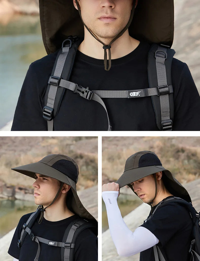 Breathable Wide Brim Fisherman Sun Hat — Outdoor Shawl Cap for Men & Women