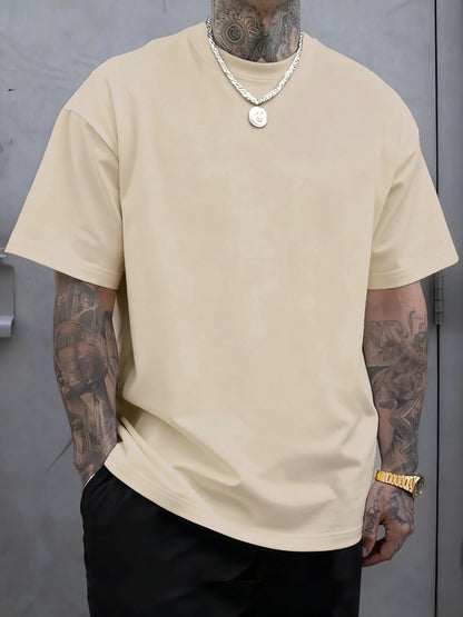 Men's 100% Cotton Solid Colour T-Shirt — Breathable Casual Beach Tee