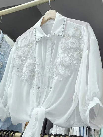 Women's Chiffon Embroidered Sunscreen Cardigan Blouse — Loose Crop Streetwear Shirt
