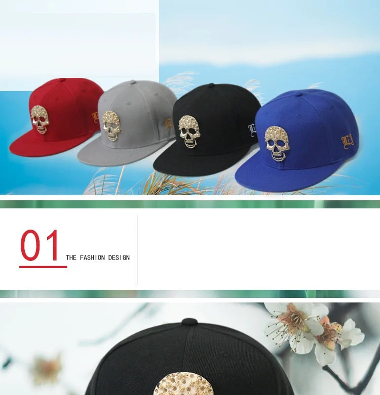 Hip Hop Skull Rivet Snapback Flat Cap — Men & Women