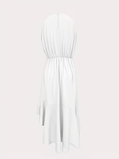 Robe élégante à volants et col licou, mode printemps-été