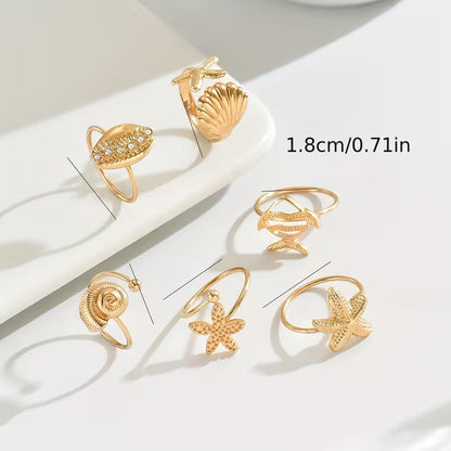 Bagues Marines Bohèmes - Ensemble de 6 Pièces Ajustables Été
