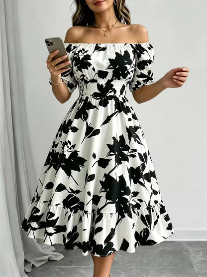 Robe d'Été Épaules Dénudées - Imprimé Tendance