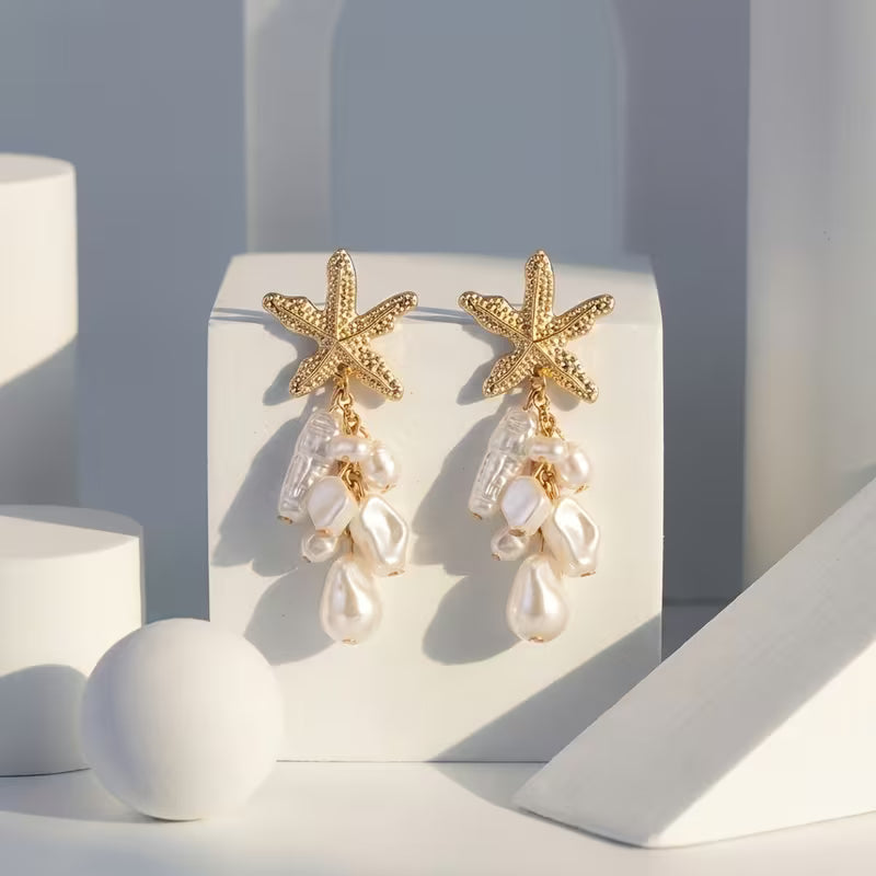 Boucles d'oreilles pendantes étoile de mer bohème