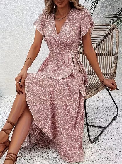 Robe Fluide à Nouer - Imprimé Floral Col V