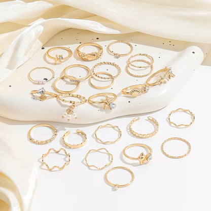 Parure de 25 Bagues Bohème – Strass et Motifs Marins