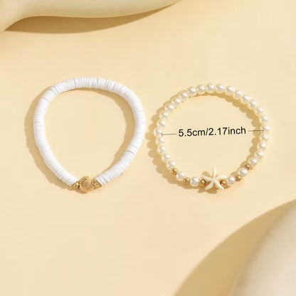 Ensemble Bohème 5 Pièces : 3 Colliers Perles + 2 Bracelets Élastiques Étoile de Mer
